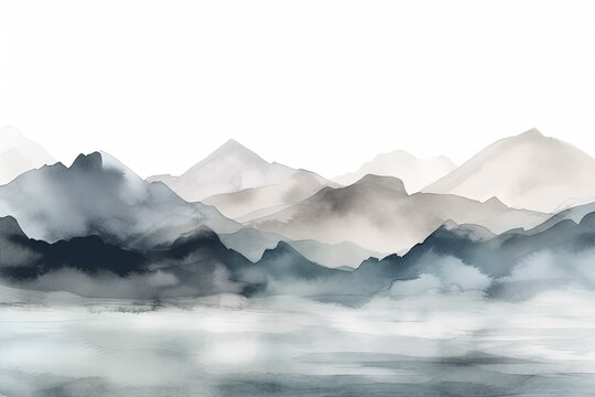 Fototapeta Watercolor neutral minimalist landscape illustration