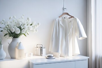 Female clothes and accessories in white color. ai generative