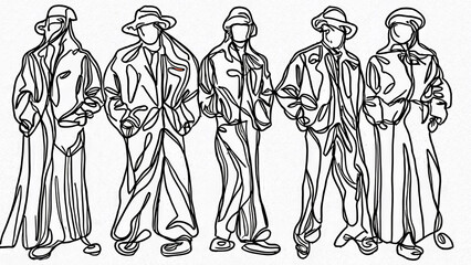 Abstract line drawing of a group of people in a row