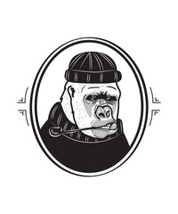 Framed portrait of a gorilla in costume, vector illustration