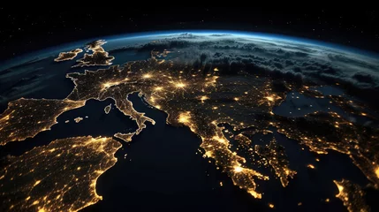 Stickers pour porte Nasa Planet Earth viewed from space with city lights in Europe. Planet Earth background