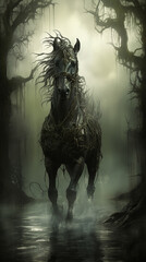 Cavalo mágico em um pântano assustador - obrazy, fototapety, plakaty