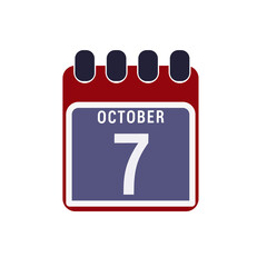 Calendar displaying day 7 of the October - 7th ( seventh ). Day 7 of month. illustration