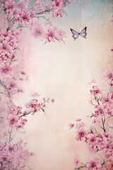 Obraz na płótnie Canvas Hoja vintage con flores y mariposas