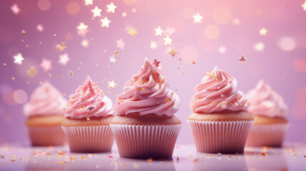 cupcakes rosa pastel con estrellas brillantes