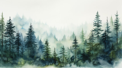 floresta de pinheiros em aquarela