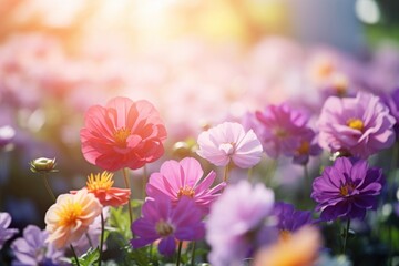 Purple pink beautiful multicolored flowers blooming garden outdoors park beauty summer meadows backdrop spring background wallpaper bright colorful flora plants blossom sunlight field nature rural