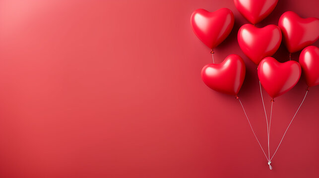 balões em forma de coração vermelho no centro sobre fundo vermelho, celebração do dia de São Valentim