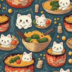 Ramen Cat Pattern