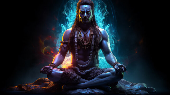 Shiva, m&iacute;stico bioluminescente, opalescente, raios de luz, luzes cintilantes