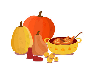 Ilustraci√≥n de ingredientes para preparar dulce de calabaza o Xacualole. Transparencia. Gastronom√≠a de M√©xico