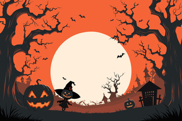 Halloween tomb cartoon Hand drawn flat Halloween background