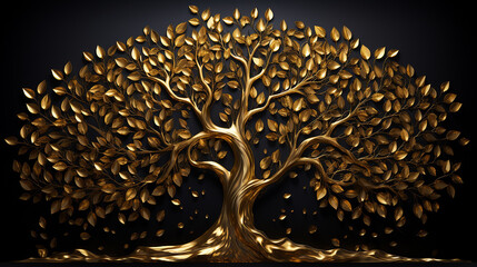 árvore luxo arte folhas douradas, fundo preto
