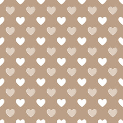 Seamless beige heart pattern background.Simple beige heart shape seamless pattern in diagonal arrangement. Love and romantic theme background.