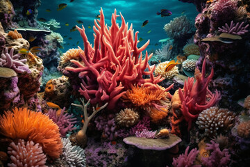 Naklejka na ściany i meble Exploring vibrant coral reefs Generative AI