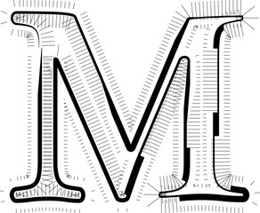 Modern abstract striped design with lines LETTER M