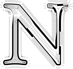 Modern abstract striped design with lines LETTER N