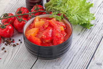 Hungarian lecho with tomato and paprika