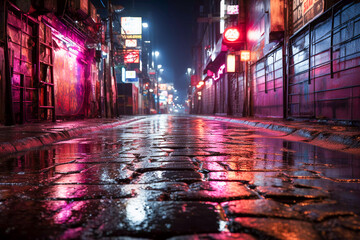 Tokyo Nightscapes: Neon Lights and Kanji Graffiti in Blacklight, Generative AI