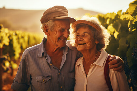 elderly couple on their vineyard