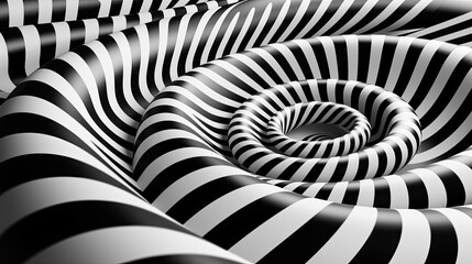 Wavy background with ripple effect. Striped surface. Liquid flowing shape. Pattern with optical illusion. Black and white design. Abstract striped background. Illustration for cover and other design.
