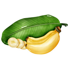 Banana pieces and leaf
