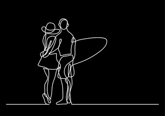 Fototapeta na wymiar continuous line drawing vector illustration with FULLY EDITABLE STROKE of couple as love relationships concept