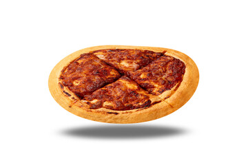 Margherita pizza isolated on white background. Pizza delivery. Top view.