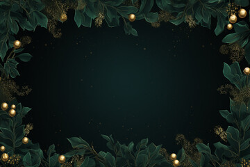 Dark Green christmas background with mistletoes frame