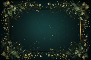 Dark Green christmas background with mistletoes frame