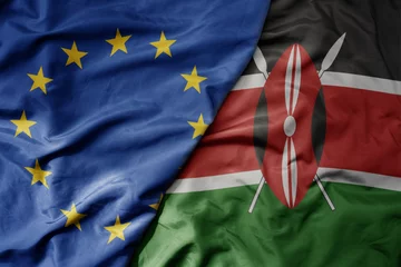 Foto op Plexiglas Noord-Europa big waving realistic national colorful flag of european union and national flag of kenya .