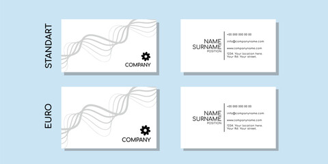 Business card template design. address. name. surname. phone number. A minimal elegant set of creative brand contact information in a vector illustration. blue shades. unusual style.