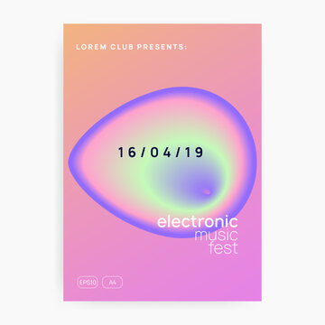 Dance Flyer. Wavy Effect For Set. House And Exhibition Layout. Trendy Electro Poster. Abstract Background For Magazine Shape. Pink And Blue Dance Flyer