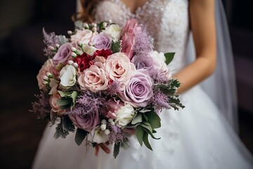 Wedding bouquet in the hands of the bride