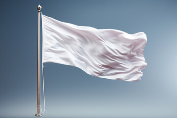 White flag waving in the wind on flagpole, isolated on gray background, closeup Generative AI - obrazy, fototapety, plakaty