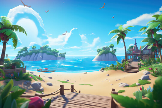 tropical island with palm trees, game wallpaper