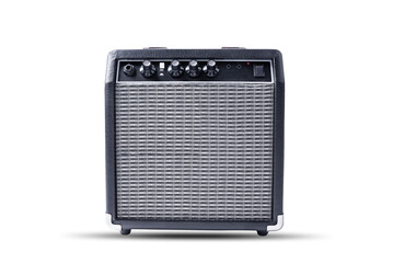 Black acoustic guitar amplifier on a white isolated background
