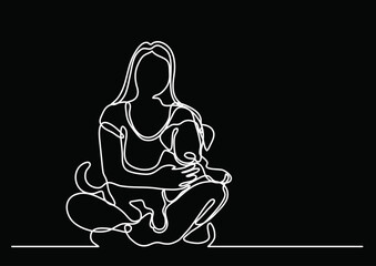 continuous line drawing vector illustration with FULLY EDITABLE STROKE of regular authentic person in life situation as lifestyle concept