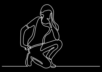 continuous line drawing vector illustration with FULLY EDITABLE STROKE of regular authentic person in life situation as lifestyle concept