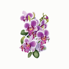 Beautiful orchid flowers bouquet  sticker and pink background, vector illustration