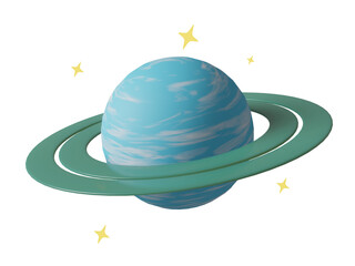 Cute Blue Ring Planet with Stars