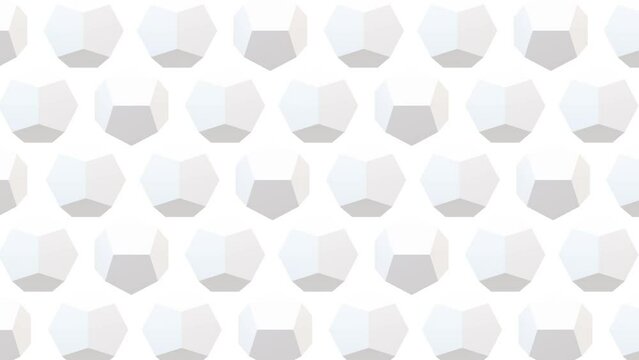 Minimalistic white dodecahedron pattern background. Simple motion of turning random sides.
