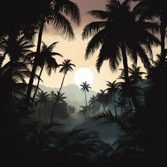 Fototapeta na wymiar palm silhouette at sunset