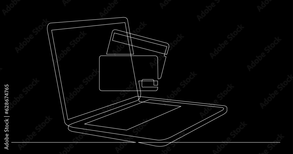 Wall mural continuous line drawing vector illustration with fully editable stroke of laptop computer with busin