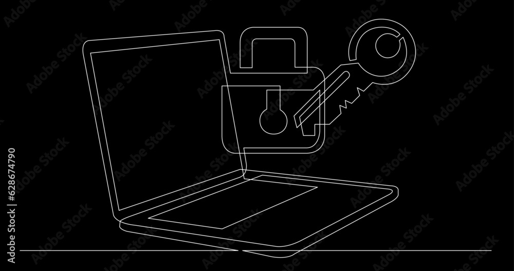 Sticker continuous line drawing vector illustration with fully editable stroke of laptop computer with busin