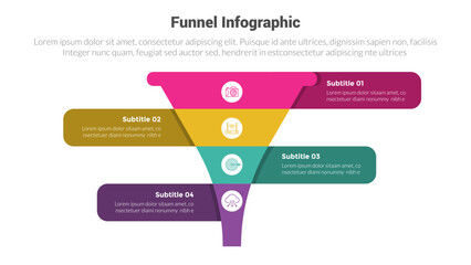 funnel shape infographics template diagram with sharp pyramid reverse and left right information and 4 point step creative design for slide presentation