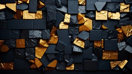 Generative AI : Luxury black and gold background. Abstract golden rock or stones texture