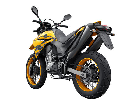 Japan, Tokyo. July 28, 2023. Yellow Yamaha XT660R enduro motorcycle dual purpose on a white background. 3d rendering.