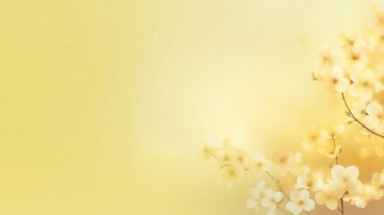 Generative AI : Branches of blossoming cherry blossoms in the spring in the nature closeup panoramic view of the yellow background soft focus Beautiful spring floral panoramic wallpaper