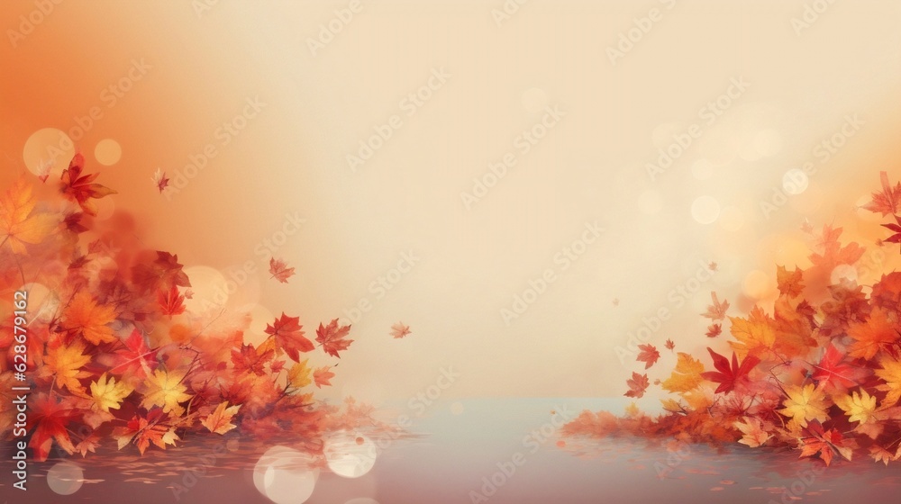 Poster generative ai : autumn floral panoramic background colorful yellow and red maple foliage on a sunny 